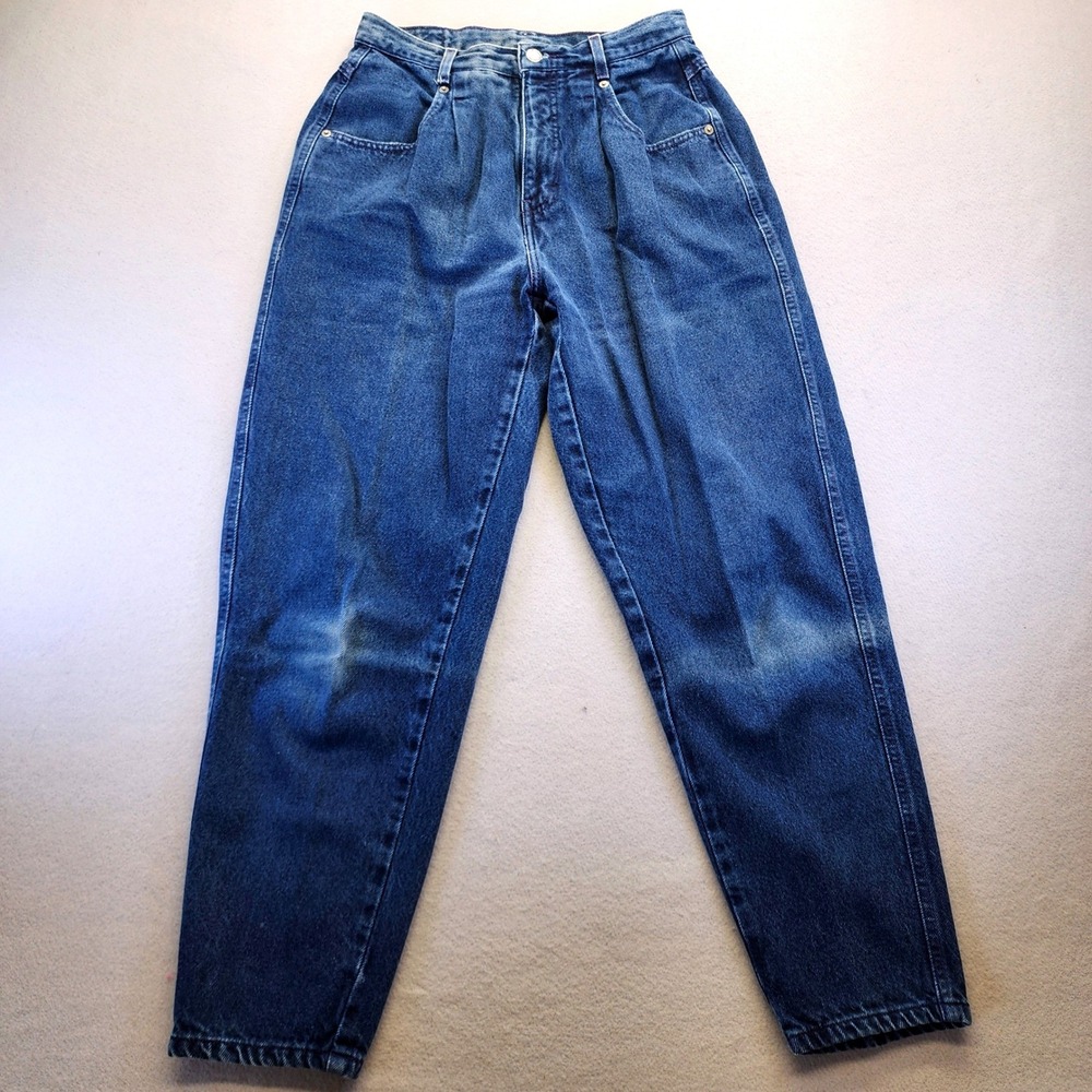 Brittania Vintage High Waisted Pleated Jeans Petite 12x29 Med Wash Tapered 90s
